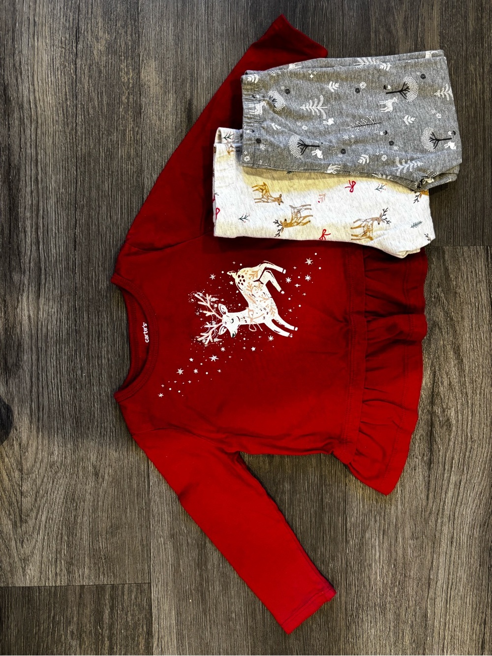 Carter's Red Long-Sleeve Peplum Top with White Reindeer Graphic